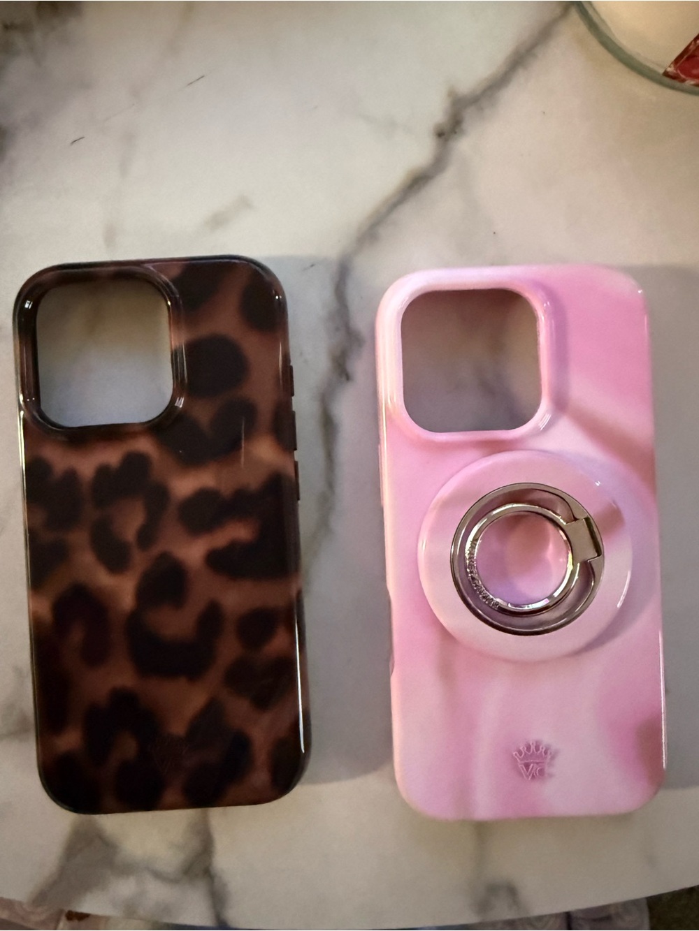 Velvet Caviar Pink Marble Ring Grip Case & Brown Leopard Print Case